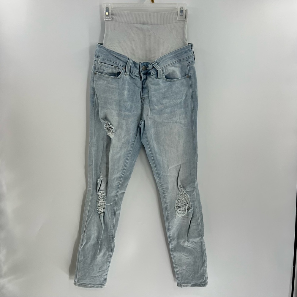 BLANQI Maternity Postpartum Skinny Jeans 8 Light Wash Distressed Belly Support